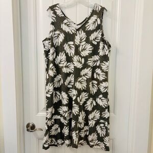 J. Jill Women’s Moss/White Flounced-Hem Knee-Length Cotton Dress Size L Tall